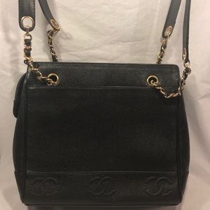 CHANEL Caviar Black Leather Gold Chain Purse Bag